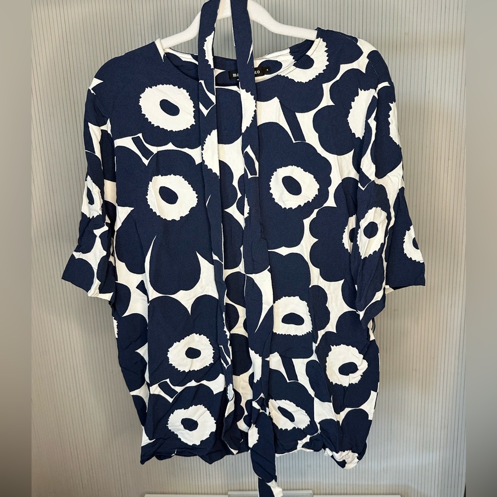Marimekko large flower print cotton top blouse or dress  with tie